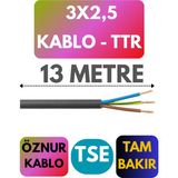 Öznur 3x2,5 Ttr Kablo Metre Seçenekli (Siyah) - 13 METRE