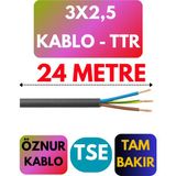 Öznur 3x2,5 Ttr Kablo Metre Seçenekli (Siyah) - 24 METRE