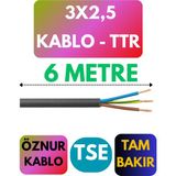 Öznur 3x2,5 Ttr Kablo Metre Seçenekli (Siyah) - 6 METRE