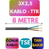 Öznur 3x2,5 Ttr Kablo Metre Seçenekli (Siyah) - 8 METRE