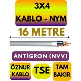 Öznur 3x4 Antigron (Nym) Kablo (Gri) Metre Seçenekli - 16 METRE