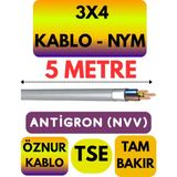 Öznur 3x4 Antigron (Nym) Kablo (Gri) Metre Seçenekli - 5 METRE