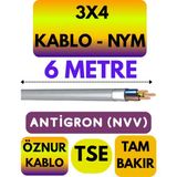 Öznur 3x4 Antigron (Nym) Kablo (Gri) Metre Seçenekli - 6 METRE