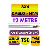 Öznur 3X4 Nym Antigron Kablo, 12 Metre, Gri