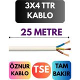 Öznur 3x4 Ttr Kablo Metre Seçenekli (Beyaz) - 25 METRE