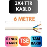 Öznur 3x4 Ttr Kablo Metre Seçenekli (Beyaz) - 6 METRE
