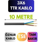 Öznur 3x6 Ttr Kablo Metre Seçenekli (Siyah) - 10 METRE