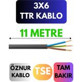 Öznur 3x6 Ttr Kablo Metre Seçenekli (Siyah) - 11 METRE