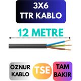 Öznur 3x6 Ttr Kablo Metre Seçenekli (Siyah) - 12 METRE