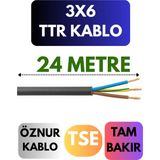Öznur 3x6 Ttr Kablo Metre Seçenekli (Siyah) - 24 METRE