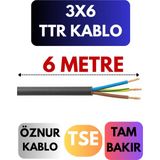 Öznur 3x6 Ttr Kablo Metre Seçenekli (Siyah) - 6 METRE