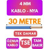 Öznur 4 mm Nya Kablo Metre Seçenekli (Mavi) - 30 METRE