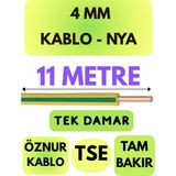 Öznur 4 mm Nya Kablo Metre Seçenekli (Sarı-Yeşil) - 11 METRE