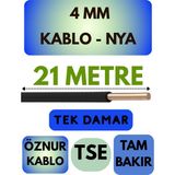 Öznur 4 mm Nya Kablo Metre Seçenekli (Siyah) - 21 METRE