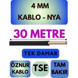 Öznur 4 mm Nya Kablo Metre Seçenekli (Siyah) - 30 METRE