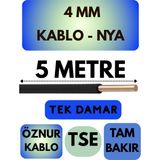 Öznur 4 mm Nya Kablo Metre Seçenekli (Siyah) - 5 METRE