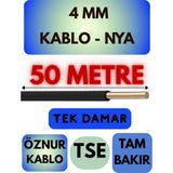 Öznur 4 mm Nya Kablo Metre Seçenekli (Siyah) - 50 METRE