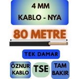 Öznur 4 mm Nya Kablo Metre Seçenekli (Siyah) - 80 METRE
