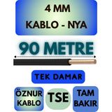 Öznur 4 mm Nya Kablo Metre Seçenekli (Siyah) - 90 METRE