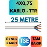 Öznur 4x0,75 Ttr Kablo Metre Seçenekli (Beyaz) - 25 METRE