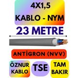 Öznur 4x1,5 Antigron (Nym) Kablo (Gri) Metre Seçenekli - 23 METRE