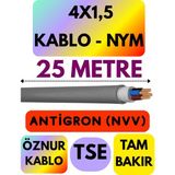 Öznur 4x1,5 Antigron (Nym) Kablo (Gri) Metre Seçenekli - 25 METRE