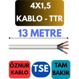 Öznur 4x1,5 Ttr Kablo Metre Seçenekli (Beyaz) - 13 METRE