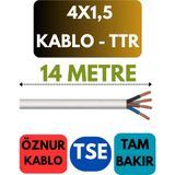 Öznur 4x1,5 Ttr Kablo Metre Seçenekli (Beyaz) - 14 METRE