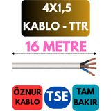 Öznur 4x1,5 Ttr Kablo Metre Seçenekli (Beyaz) - 16 METRE