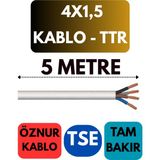 Öznur 4x1,5 Ttr Kablo Metre Seçenekli (Beyaz) - 5 METRE