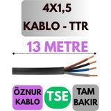 Öznur 4x1,5 Ttr Kablo Metre Seçenekli (Siyah) - 13 METRE