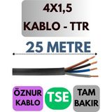 Öznur 4x1,5 Ttr Kablo Metre Seçenekli (Siyah) - 25 METRE