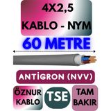 Öznur 4x2,5 Antigron (Nym) Kablo (Gri) Metre Seçenekli - 60 METRE