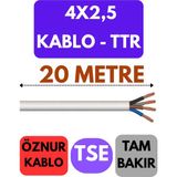 Öznur 4x2,5 Ttr Kablo Metre Seçenekli (Beyaz) - 20 METRE