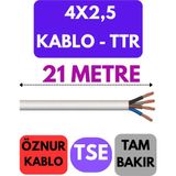 Öznur 4x2,5 Ttr Kablo Metre Seçenekli (Beyaz) - 21 METRE