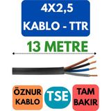 Öznur 4x2,5 Ttr Kablo Metre Seçenekli (Siyah) - 13 METRE