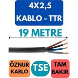 Öznur 4x2,5 Ttr Kablo Metre Seçenekli (Siyah) - 19 METRE
