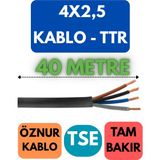 Öznur 4x2,5 Ttr Kablo Metre Seçenekli (Siyah) - 40 METRE