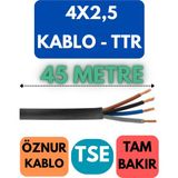 Öznur 4x2,5 Ttr Kablo Metre Seçenekli (Siyah) - 45 METRE