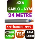 Öznur 4x6 Antigron (Nym) Kablo (Gri) Metre Seçenekli - 24 METRE