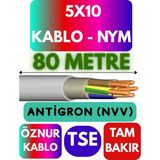 Öznur 5X10 Antigron (Nym) Kablo (Gri) Metre Seçenekli - 80 METRE