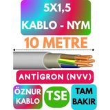 Öznur 5x1,5 Antigron (Nym) Kablo (Gri) Metre Seçenekli - 10 METRE
