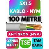Öznur 5x1,5 Antigron (Nym) Kablo (Gri) Metre Seçenekli - 100 METRE