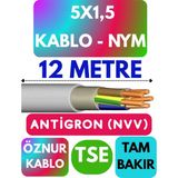 Öznur 5x1,5 Antigron (Nym) Kablo (Gri) Metre Seçenekli - 12 METRE