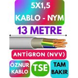 Öznur 5x1,5 Antigron (Nym) Kablo (Gri) Metre Seçenekli - 13 METRE