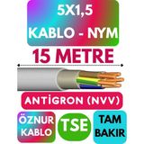 Öznur 5x1,5 Antigron (Nym) Kablo (Gri) Metre Seçenekli - 15 METRE