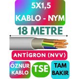 Öznur 5x1,5 Antigron (Nym) Kablo (Gri) Metre Seçenekli - 18 METRE