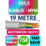 Öznur 5x1,5 Antigron (Nym) Kablo (Gri) Metre Seçenekli - 19 METRE