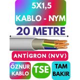 Öznur 5x1,5 Antigron (Nym) Kablo (Gri) Metre Seçenekli - 20 METRE