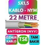 Öznur 5x1,5 Antigron (Nym) Kablo (Gri) Metre Seçenekli - 22 METRE